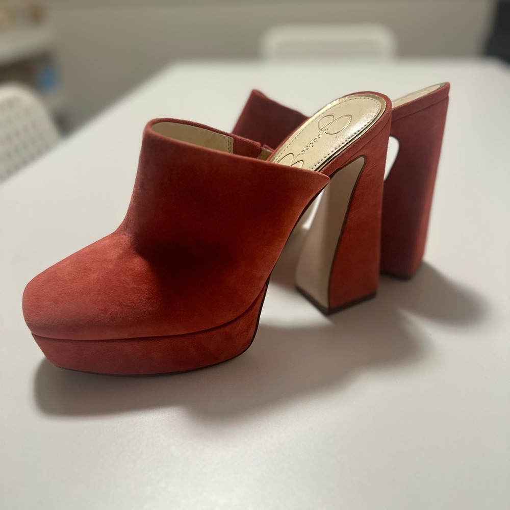 Jessica Simpson Red Platform Mules with Chunky Heel